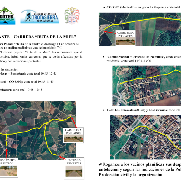 AVISO IMPORTANTE – CORTE CARRETERAS POR CARRERA “RUTA DE LA MIEL”