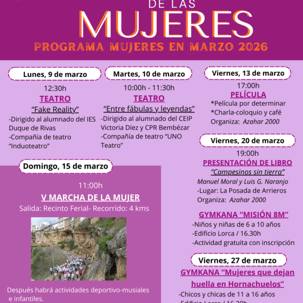 8M – DÍA INTERNACIONAL DE LAS MUJERES. Programa “Mujeres en Marzo 2026” en Hornachuelos