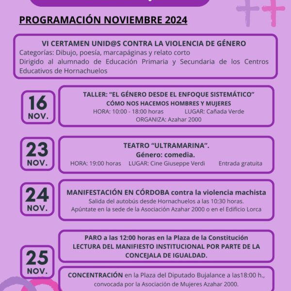 PROGRAMACIÓN NOVIEMBRE 2024 CON MOTIVO DEL DÍA INTERNACIONAL DE LA ELIMINACIÓN DE LA VIOLENCIA CONTRA LA MUJER