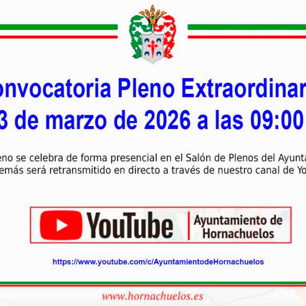 Convocatoria sesión EXTRAORDINARIA URGENTE del PLENO MUNICIPAL de este Ayuntamiento, para el próximo día 3 de marzo de 2026, a las 09:00 horas.