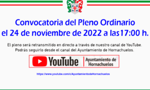 Convocatoria sesión ORDINARIA del PLENO MUNICIPAL de este Ayuntamiento, para el próximo día 24 de noviembre de 2022, a las 17:00 horas.