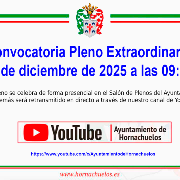 Convocatoria sesión EXTRAORDINARIA URGENTE del PLENO MUNICIPAL de este Ayuntamiento, para el próximo día 30 de diciembre de 2025, a las 09:00 horas.