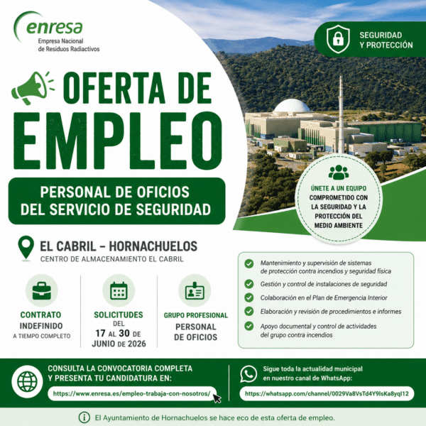 ENRESA abre un proceso selectivo para cubrir una vacante de Personal de Oficios del Servicio de Seguridad en El Cabril