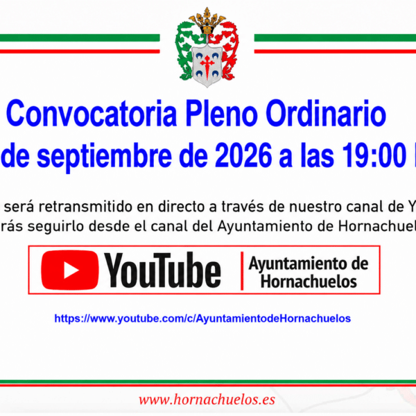 Convocatoria sesión ORDINARIA del PLENO MUNICIPAL de este Ayuntamiento, para el próximo día 30 de septiembre de 2026, a las 19:00 horas.